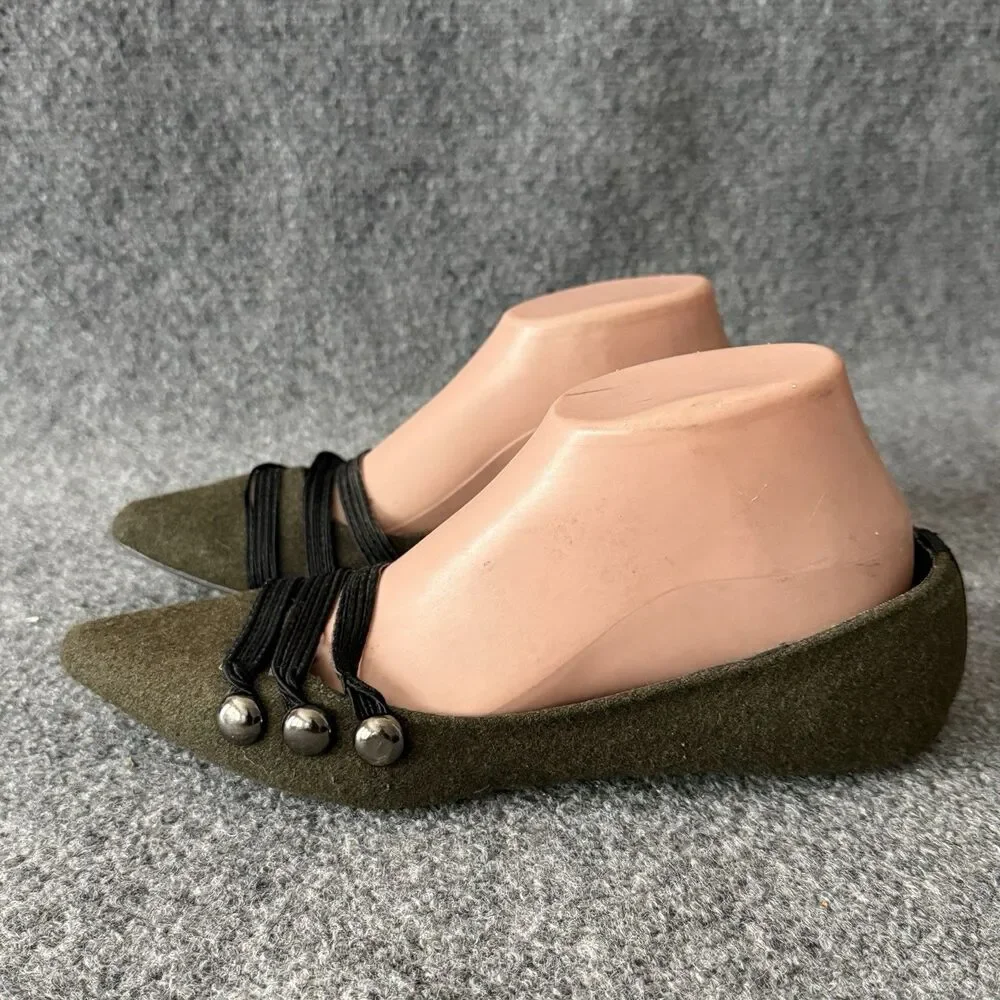 Rampage Olive Green Pointed Toe Wool Ballet Flats Strappy Toe Details Size 8 M